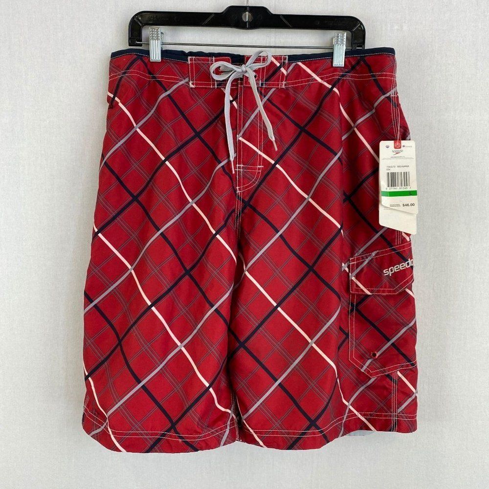 SPEEDO Red Diagonal Pattern Short NWT